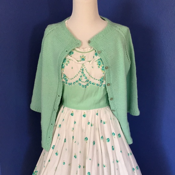 Vintage 1950s mint sea foam green handmade sweater cardigan pinup rockabilly - Picture 15 of 15